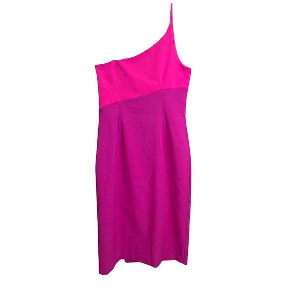AIDAN MATTOX NWT Barbiecore Pink Midi Sheath One Shoulder Dress Sz 8 Cocktail - Picture 3 of 7